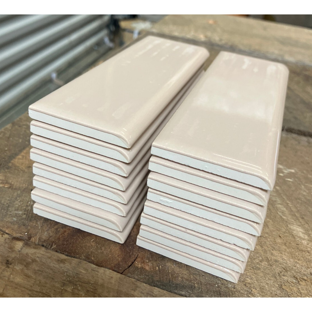 NOS 16 Vintage 70s Florida Tile Fawn Beige 6" x 2" Bullnose Ceramic Tiles Lot